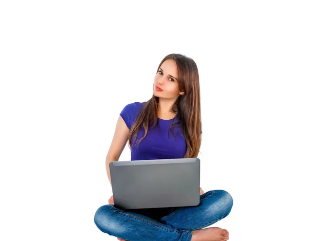computer, notebook, young woman, work, people, woman, emotions, beautiful, white background, online, sitting, isolated, young, girl with computer, beauty, online, online, online, online, online. Testing the factors that shift Gen Z buying decisions before you scale spend